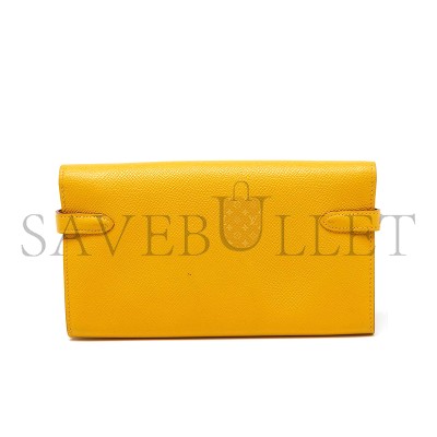 HERMES JAUNE EPSOM LEATHER KELLY LONGUE WALLET PALLADIUM HARDWARE (20*12*2cm)
